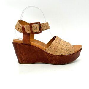 KORK-EASE Keirn Tan Brown Cork Leather Platform Wedge Sandals Shoes Size 9
